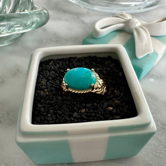 14k Gold Byzantine Sleeping Beauty Turquoise Ring Size 7 Fine Jewelry Fashion - Picture 1 of 6